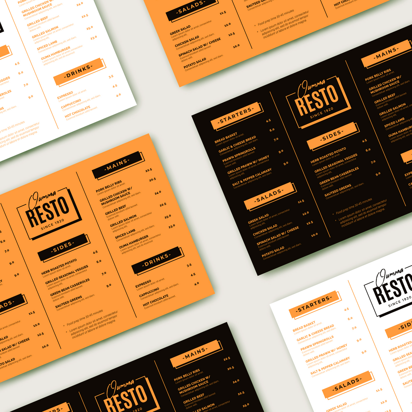 Tri-fold Matte Menu x250